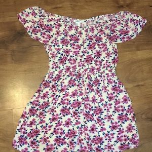 Forever21 Beige/Fuchsia Floral Shoulder-less Dress
